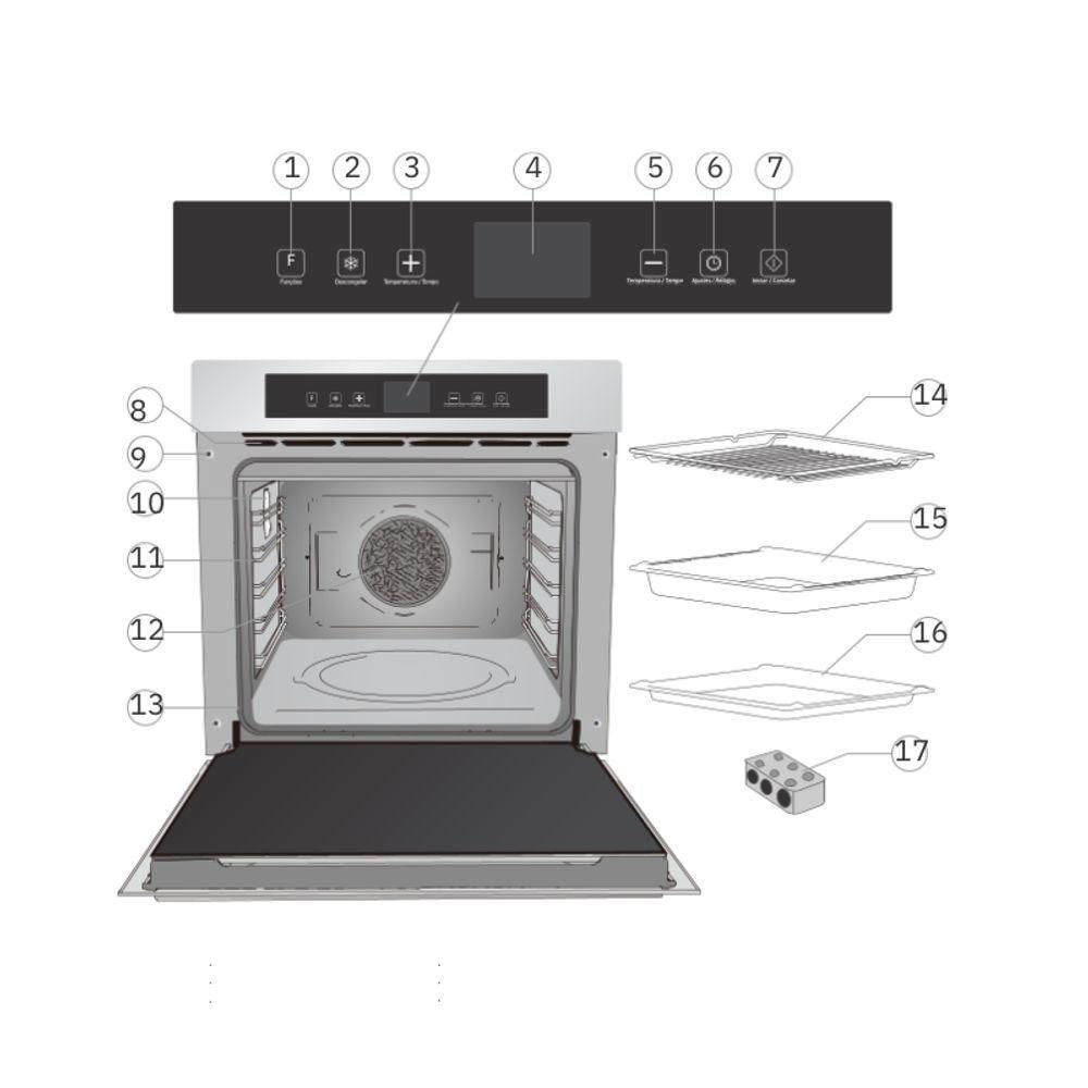 Miniatura Forno Elétrico Platinium De Embutir Com Air Fryer 43L Fischer 220V