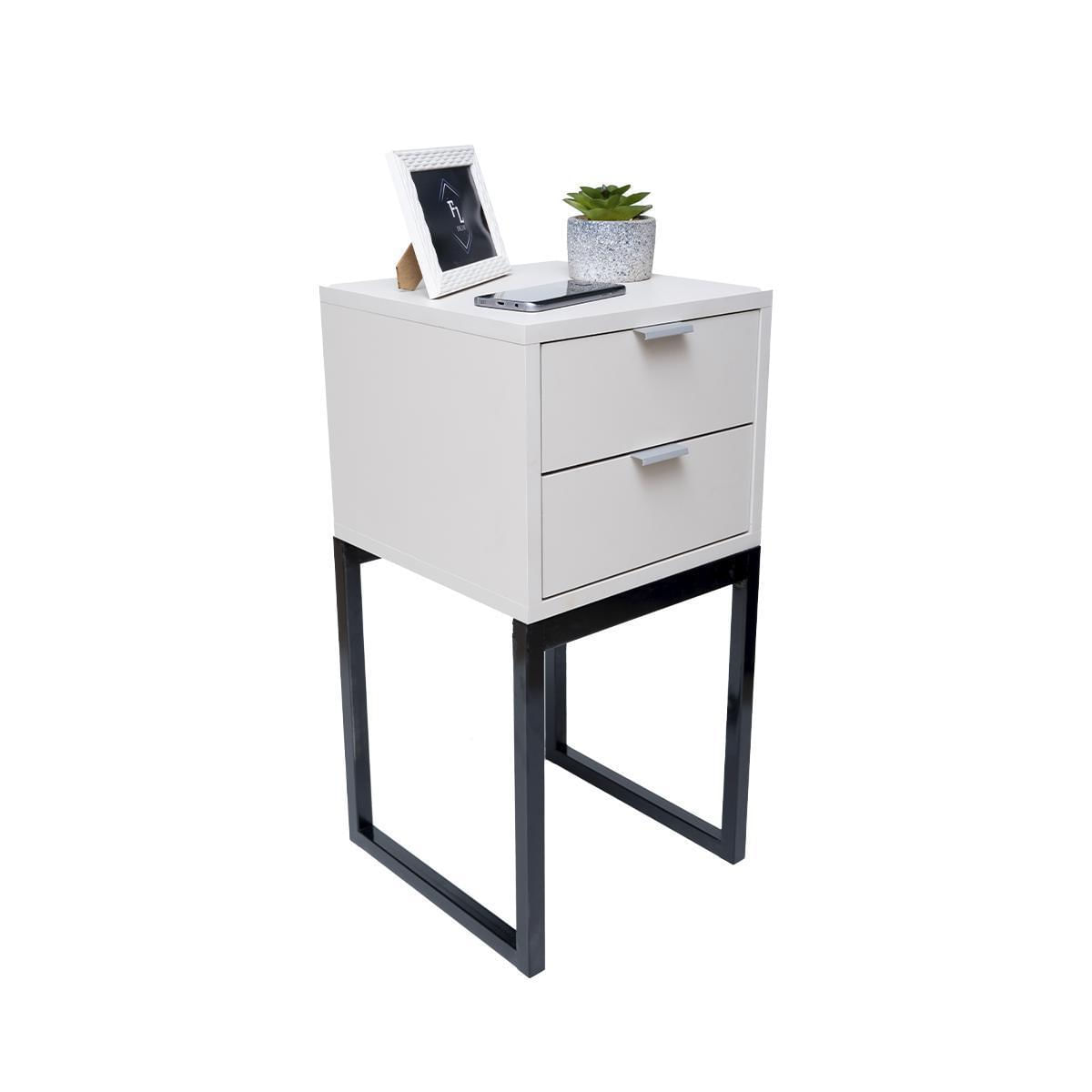 Miniatura Mesa Cabeceira 30Cm Eco Industrial 2 Gavetas Mdf Pés Preto