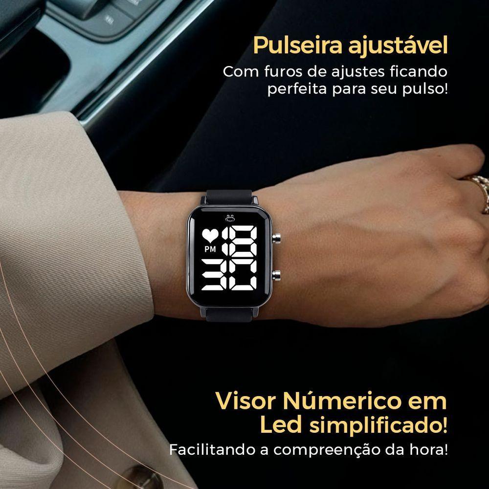 Relogio Feminino Aço Inox Digital Led + Caixa + Pulseira Silicone Moda Casual Preto Original