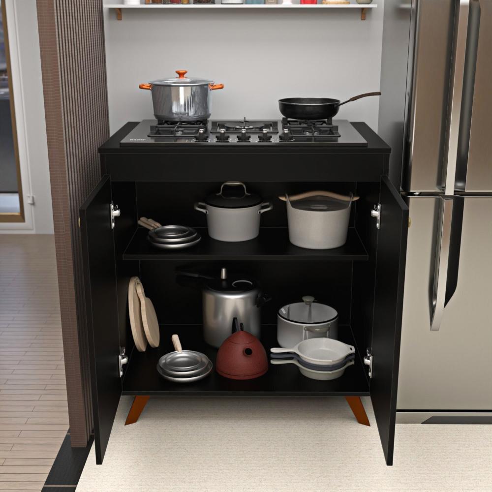Conjunto Cozinha Modular Balcão Cooktop Torre Quente Preto