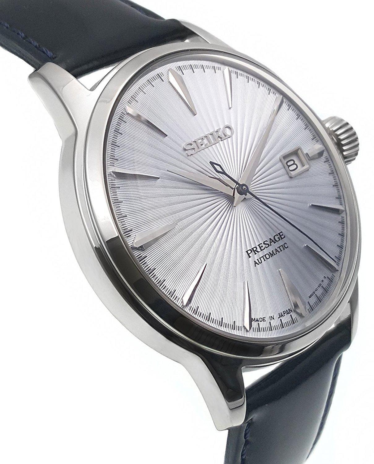 Miniatura Relógio Masculino Prata Couro Seiko Presage Srpb43J1 A1Px