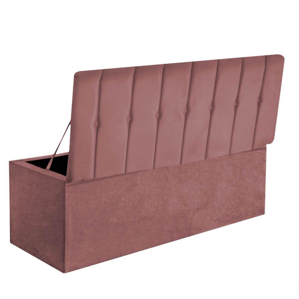Miniatura Calçadeira Recamier Baú Kiara 90Cm Solteiro Para Quarto Box Suede Rose Gold - Amey Decor