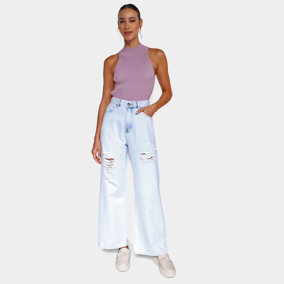 Miniatura Calça Jeans Polo Wear Wide Leg Feminina Azul - 36