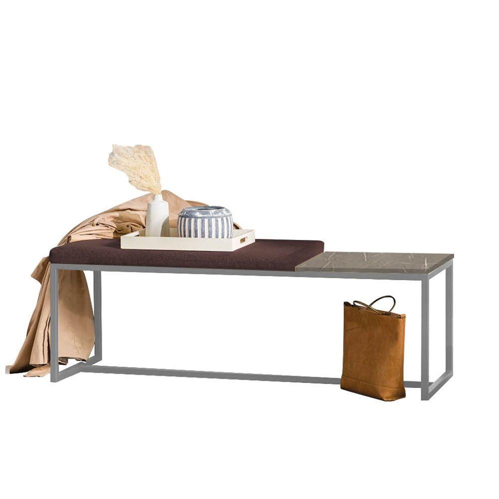 Miniatura Banco Recamier Puff 160cm Industrial Cinza Sintético Marrom Tampo Quadrado Mdf Marmorizado