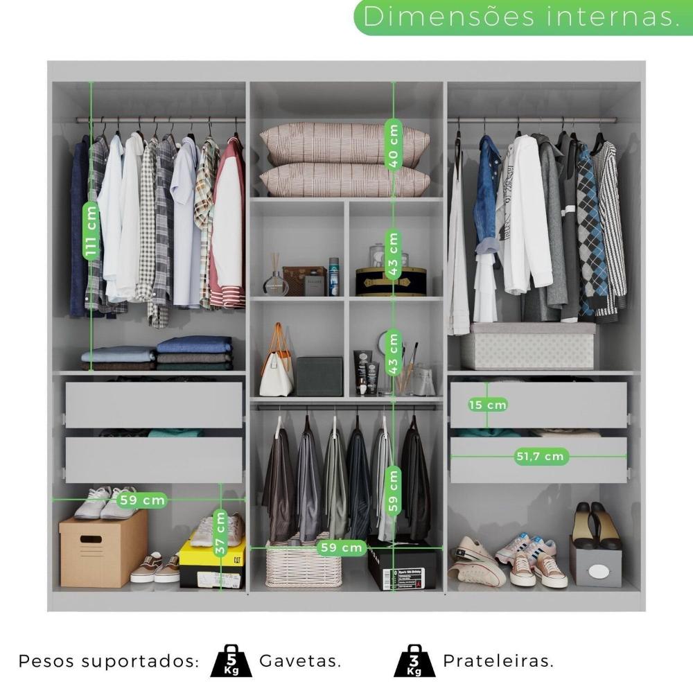 Guarda-Roupa Casal 6 Portas 4 Gavetas com Espelho 100% MDF Atlanta Branco Neve