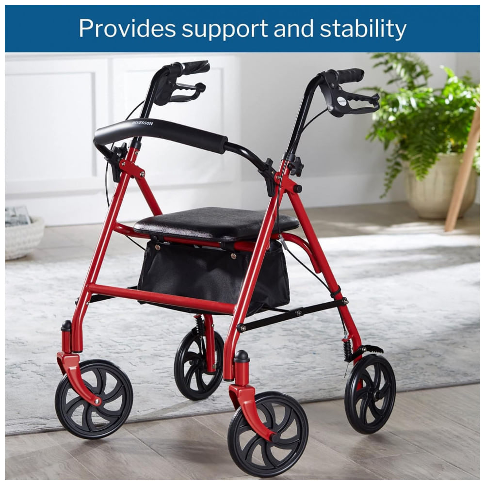 Miniatura Andador Adulto Idoso McKesson com Assento, Suporta até 136 Quilos, Vermelho