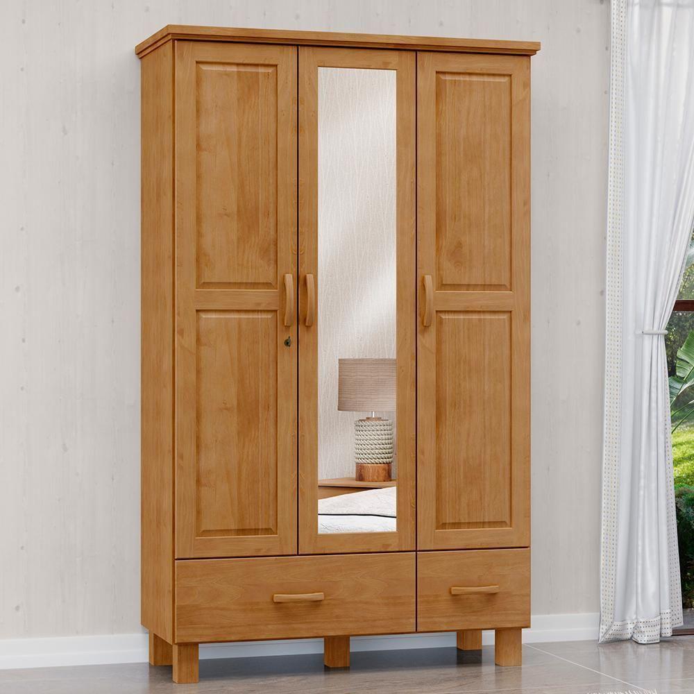 Miniatura Guarda Roupa Madeira Maciça 3p 2g Espelho 119 Cm 1141 Freijo Milani Store Freijo