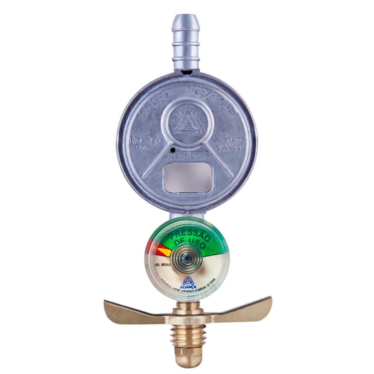 Miniatura Kit Registro Válvula Gás Manômetro Aliança + Mangueira Gás