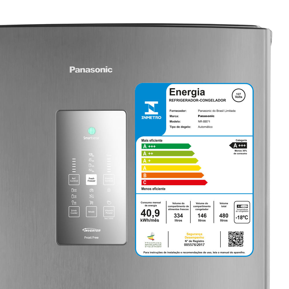 Miniatura Geladeira Panasonic Frost Free 480L A+++ Aço Escovado - NR-BB71PVFX 110V