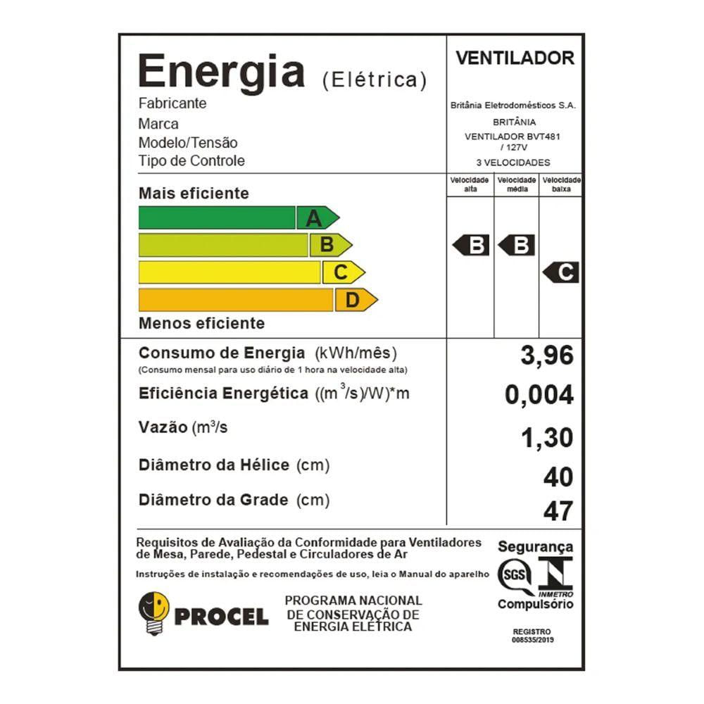 Miniatura Ventilador Britânia BVT481 Maxx Force 110V