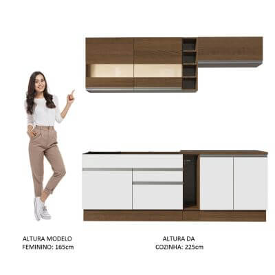 Cozinha Completa Madesa Parma com Armário e Balcão (Sem tampo e Pia) Rustic/Branco/Rustic Cor:Rustic/Branco/Rustic