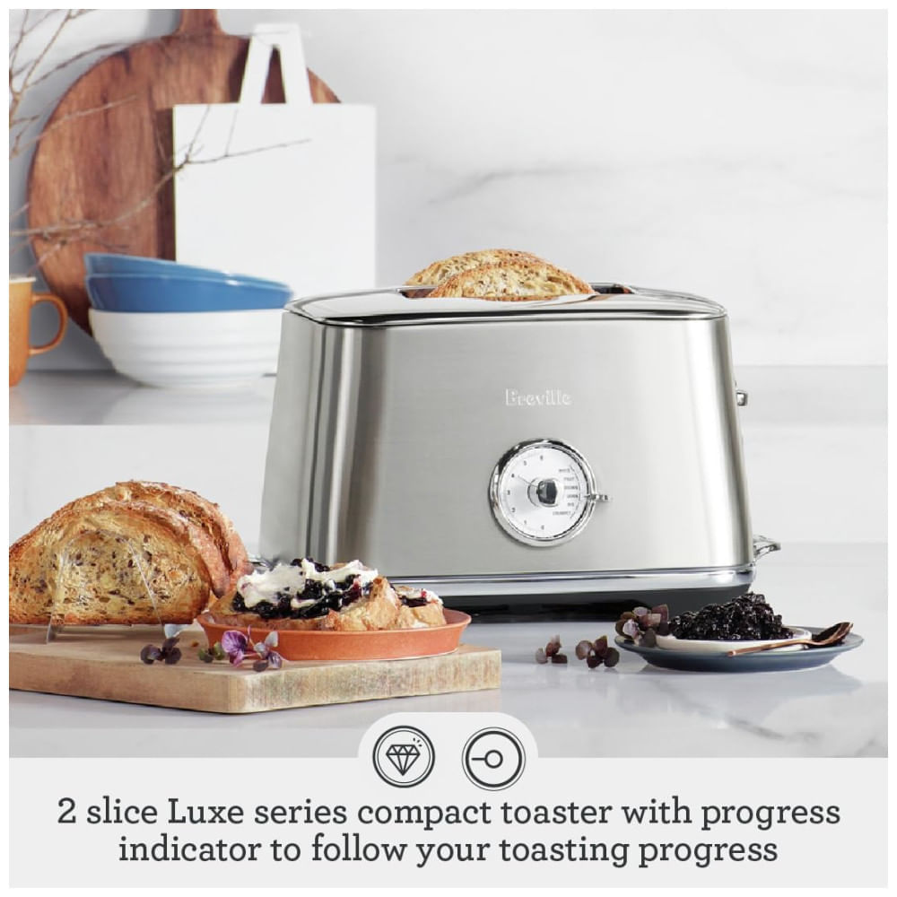 Miniatura Torradeira 2 Fatias com Desligamento Automático, Bandeja de Migalhas, 6 Níveis de Tostagem e Alavanca de Elevação, 110V 1000W, Breville Select™ Luxe, 110v