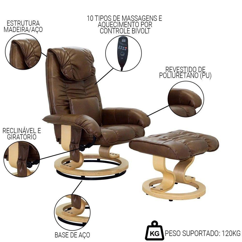 Poltrona Do Papai Massageadora Elétrica Com Puff Louis R02 Pu Marrom - Mpozenato