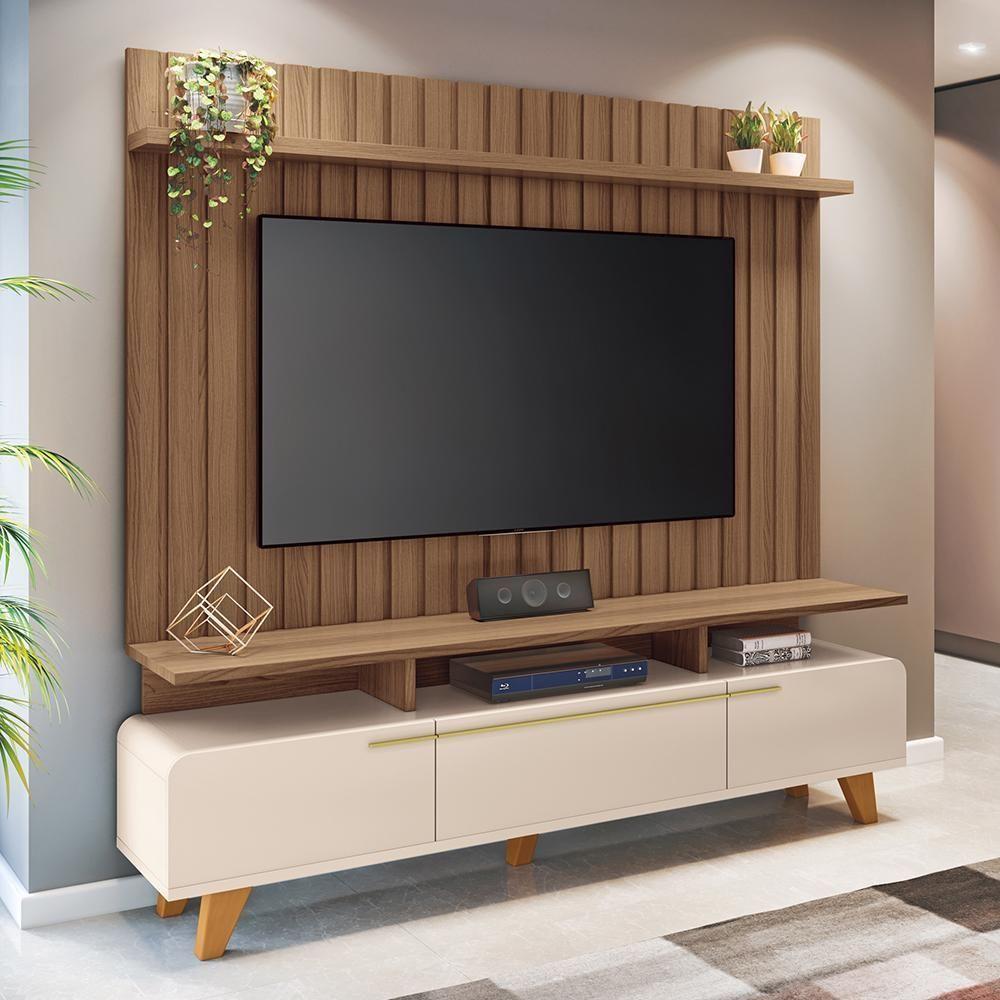 Miniatura Rack Bancada Essenza Com Painel Link 2.0 Off White-castanho Para Tv Até 70? - Hb Móveis Off White-castanho