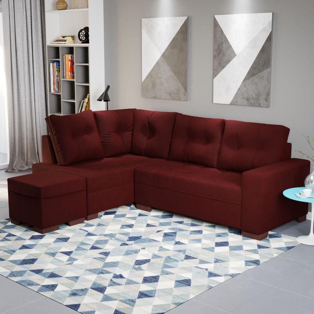 Miniatura Sofá de Canto com Puff 7 Lugares 238cm Gávea Montreal Vermelho