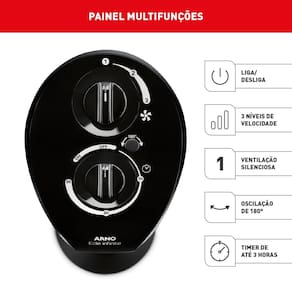 Miniatura Ventilador de Torre Arno Eole Infinite NEOL 40W 3 Velocidades Silencioso Preto 110V