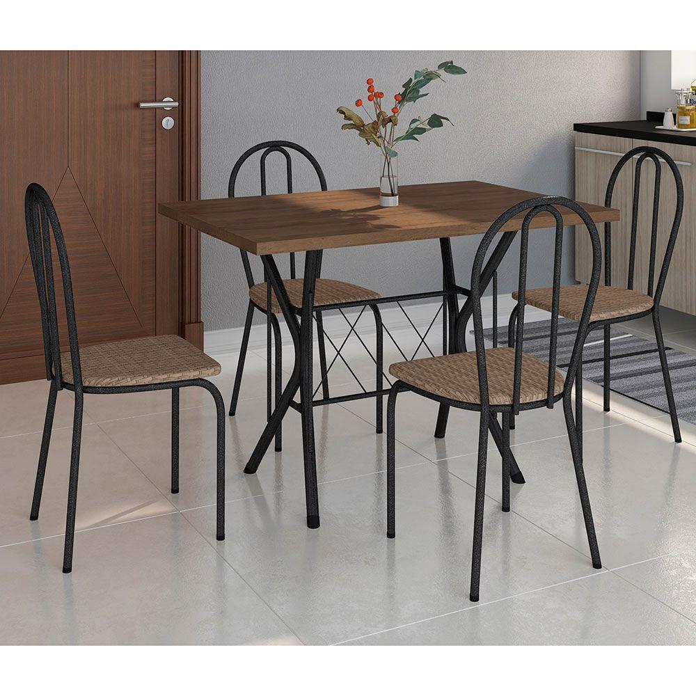 Miniatura Kit Mesa De Jantar Jade 91 Cm Nature Com 04 Cadeiras Texas Bege Ferro Preto - Pallazio