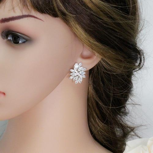 Brinco De Pressão Com Zirconia Noiva Casamento Prata Fixo