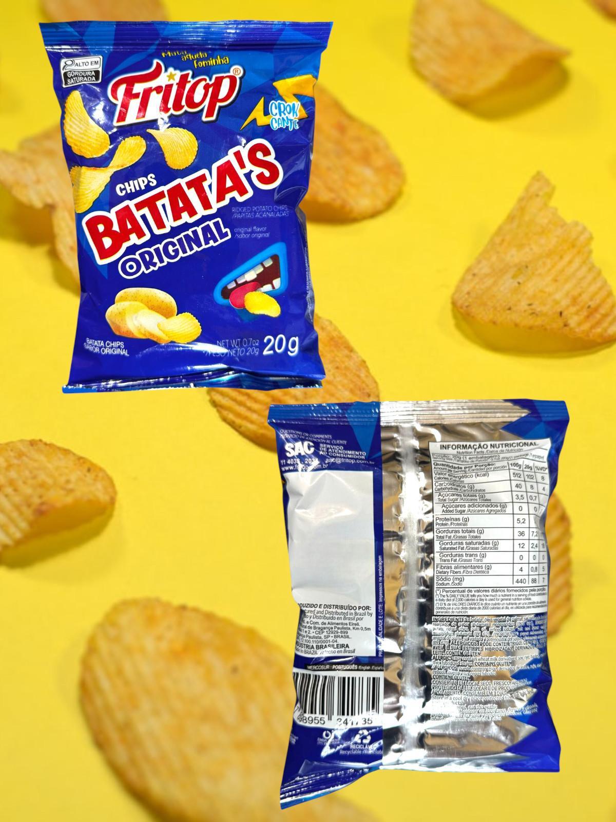 Miniatura Kit 30 Mini Batata Chips Fritop Tradicional Salgadinho 20G