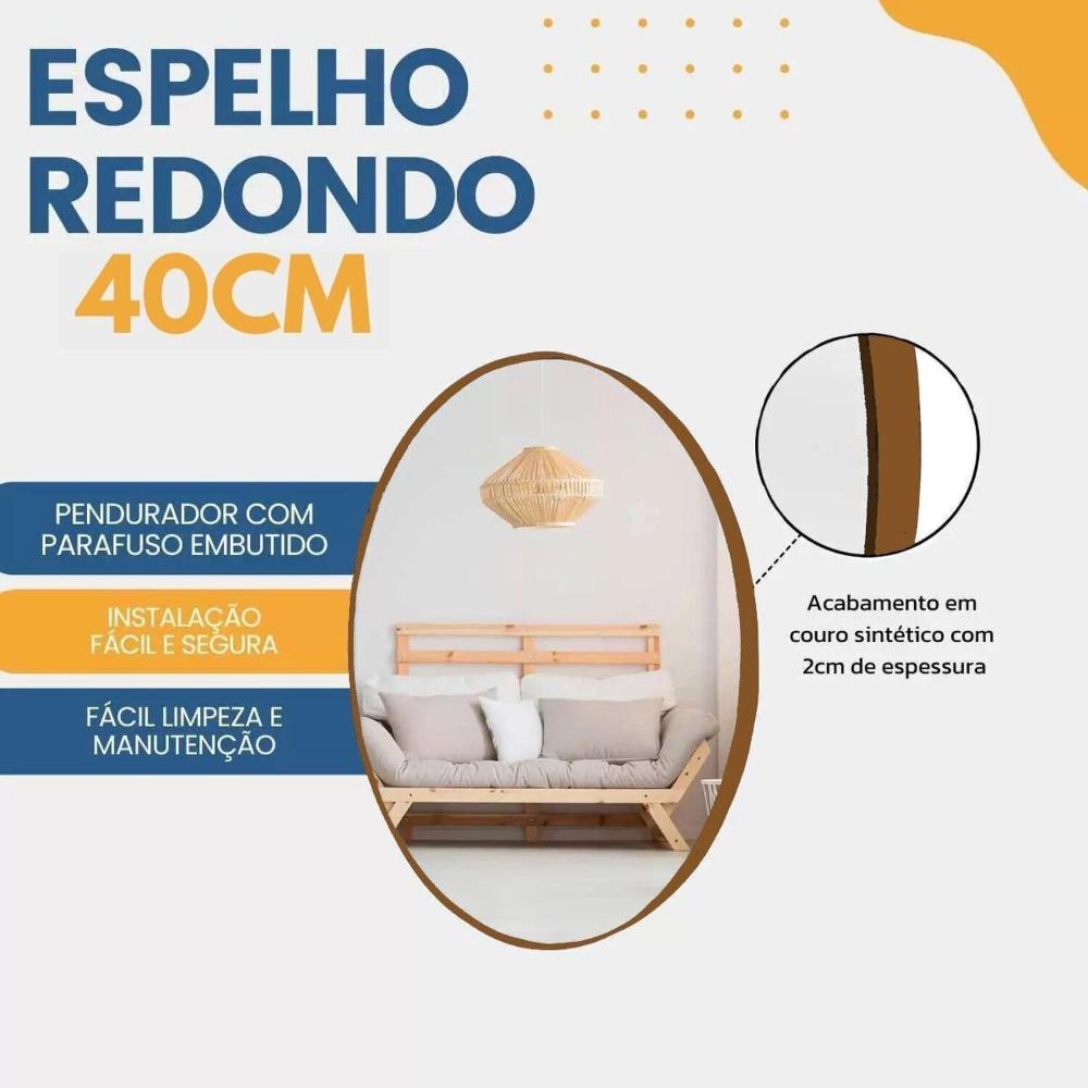 Miniatura Espelho Decorativo de Parede Redondo 40cm para Quarto Sala Cozinha Caramelo