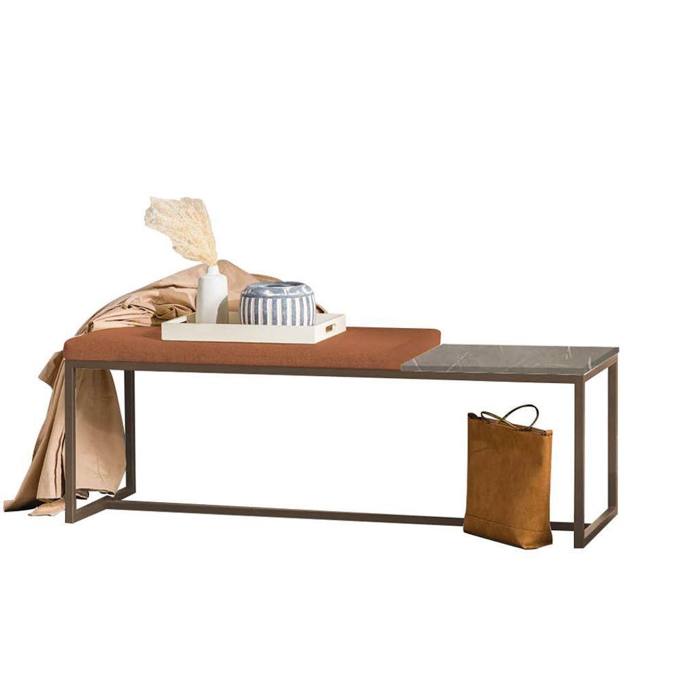 Miniatura Banco Recamier Puff 160cm Industrial Marrom Suede Terracota Tampo Quadrado Marmorizado