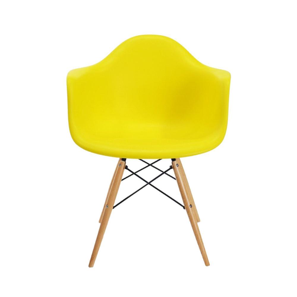 Kit 4 Cadeiras Eames Braço Polipropileno Base Madeira Flórida Fratini Móveis Amarelo