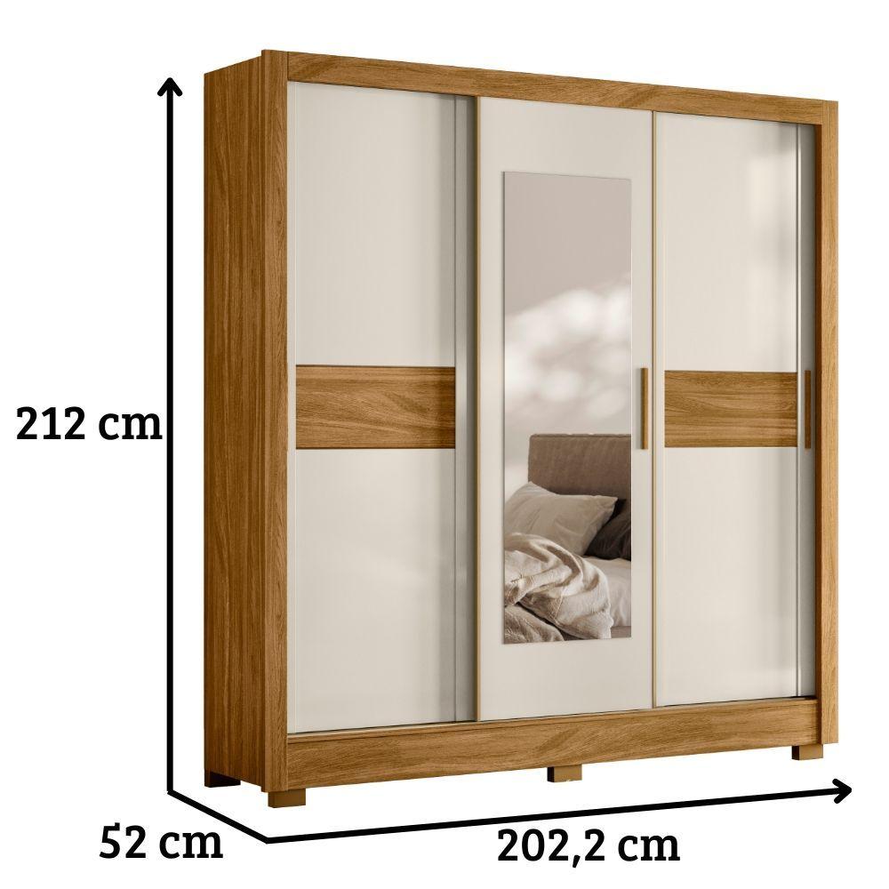 Miniatura Guarda Roupa Casal Bahamas Espelho 3 Portas De Correr Freijó Off White Moval