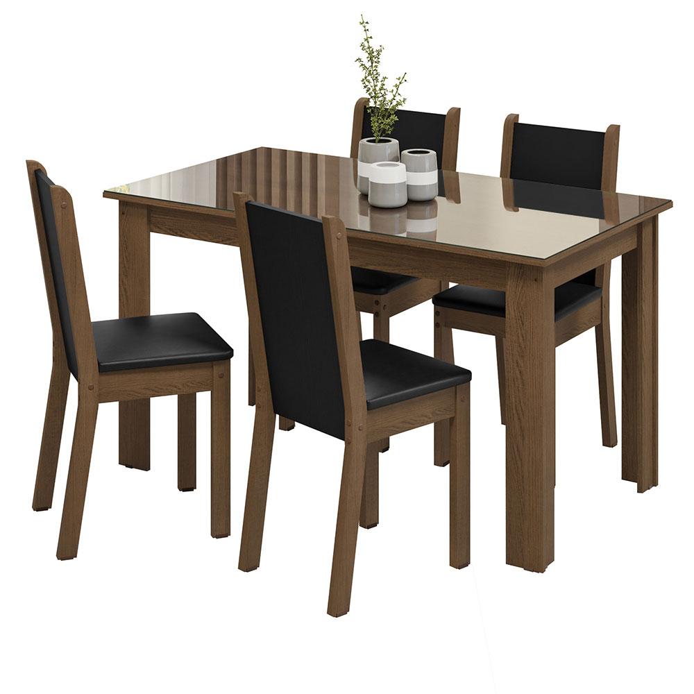 Miniatura Conjunto Sala de Jantar Mesa Tampo de Vidro 4 Cadeiras Rustic/Preto Suzy Madesa Rustic/Preto