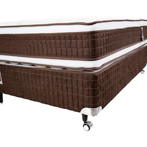 Miniatura Cama Box Viúva Castor Selle P Double com Revestimento em Tecido Suede + Colchão com Molejo Tecnopedic, Euro Pillow 34x128x198cm – Marrom e Bege