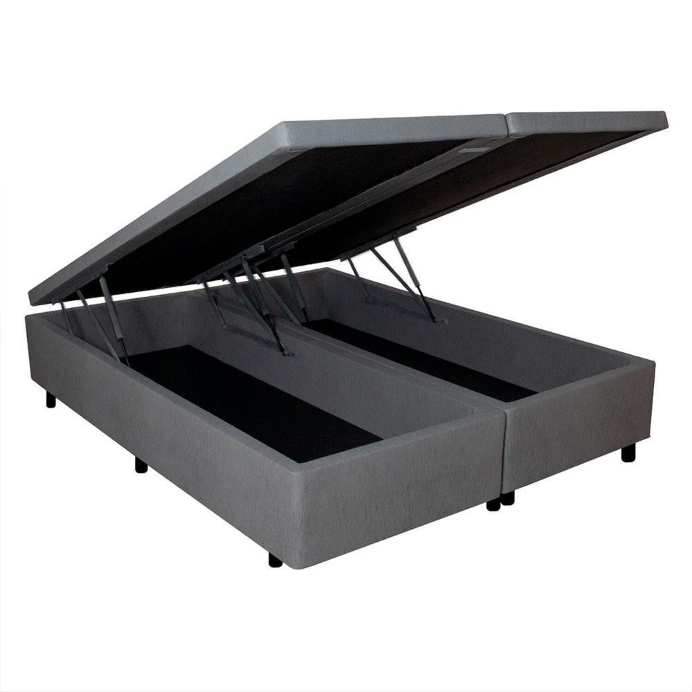 Miniatura Base Box Baú Casal Bipartido 138x188x42cm Courino com Pistão a Gás Cinza