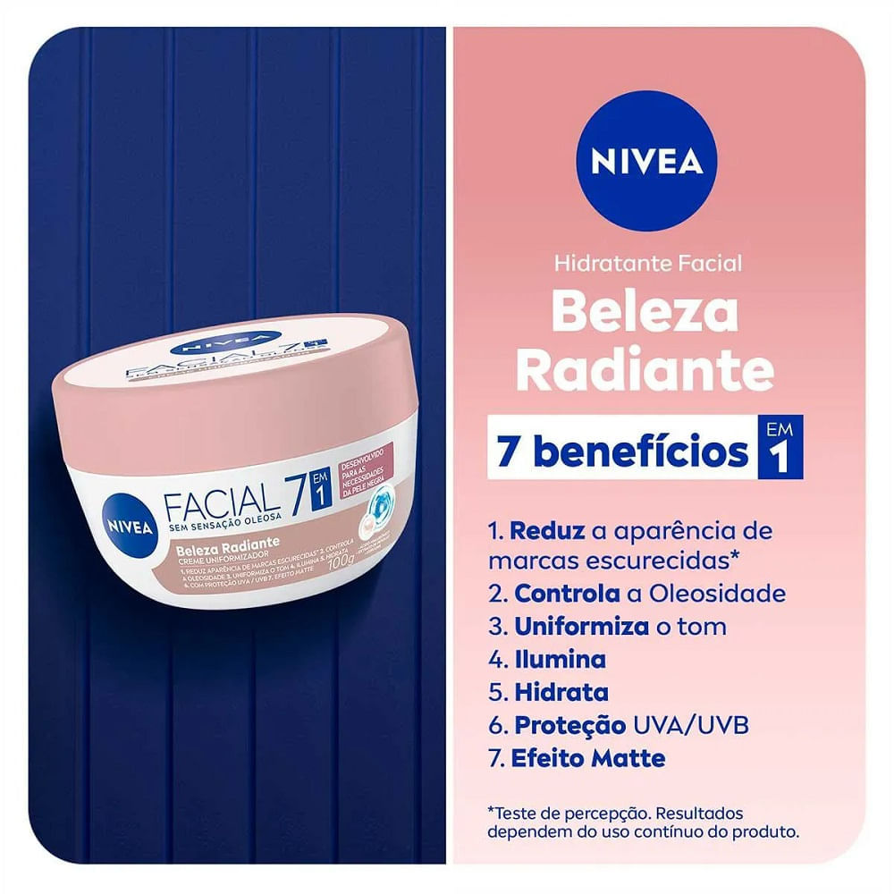 Creme Uniformizador Facial Nivea 7 Em 1 Beleza Radiante para Pele Negra 100g