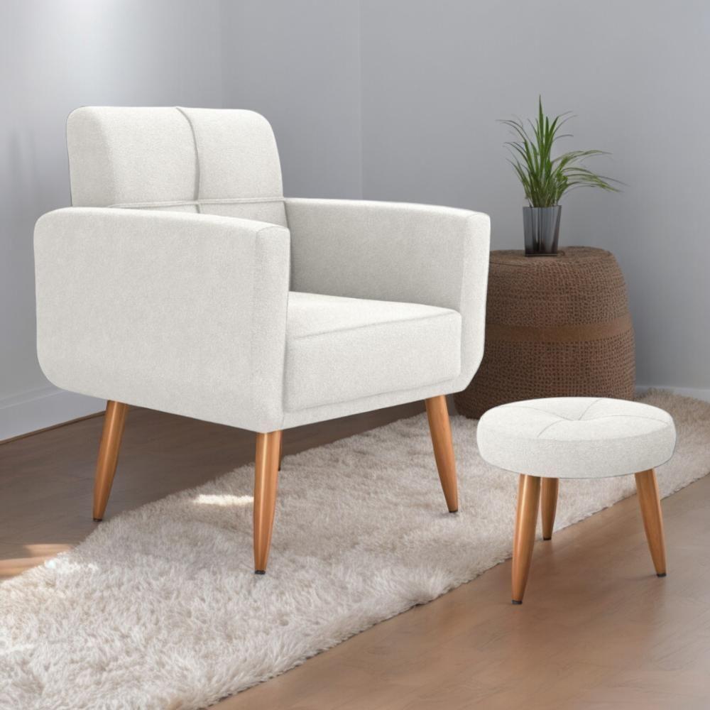 Miniatura Jogo Poltrona E Puff Para Sala Oliver Boucle Natural