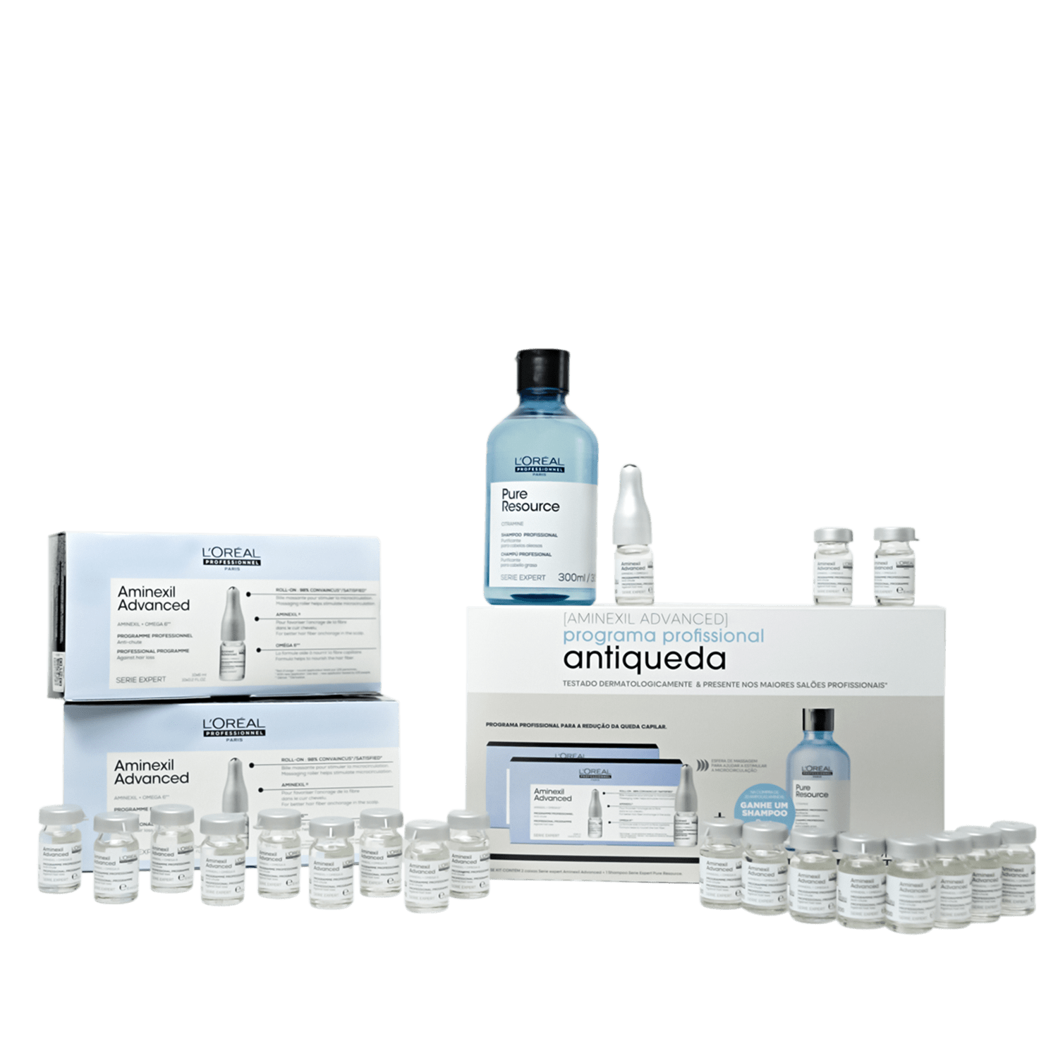 Miniatura L'Oréal Professionnel Aminexil Advanced + Shampoo Pure Resource - Ampolas 20x6ml e Shampoo 300ml