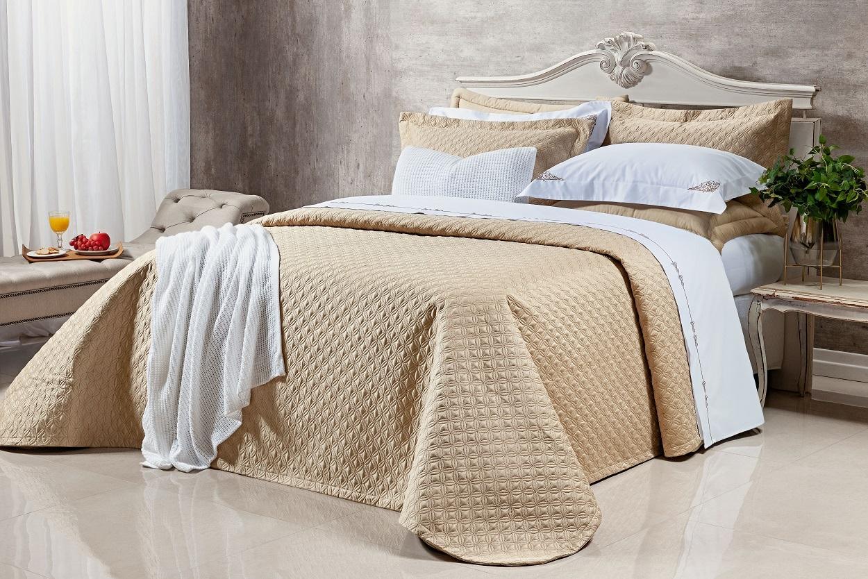 Miniatura Cobre Leito Solteiro King Torino 2Pçs Bordado 400 Fios Cáqui