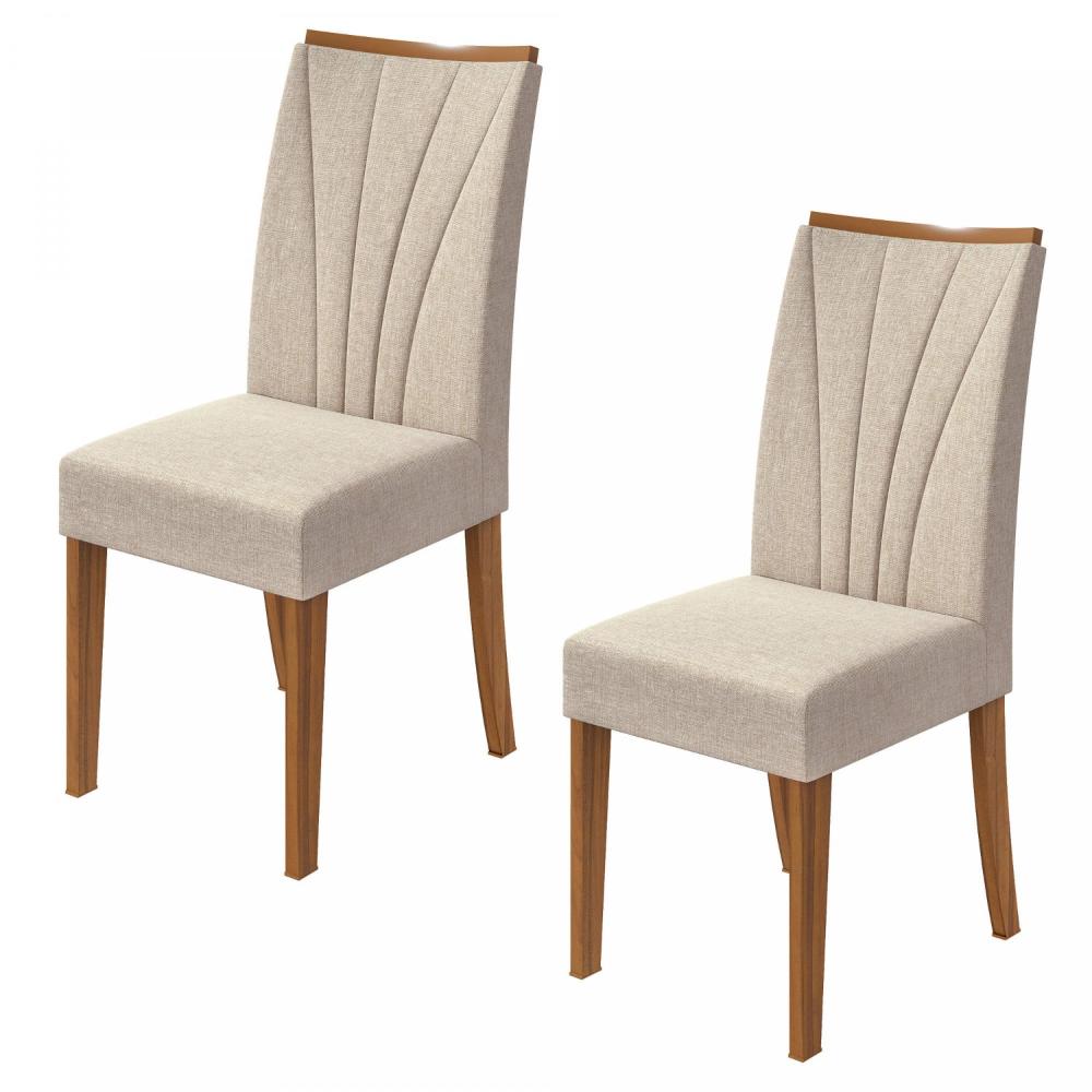 Conjunto Sala de Jantar Mesa com Tampo de Vidro 170cm e 6 Cadeiras Apogeu Móveis Lopas Rovere Naturale/Off White/Linho Rinzai Bege