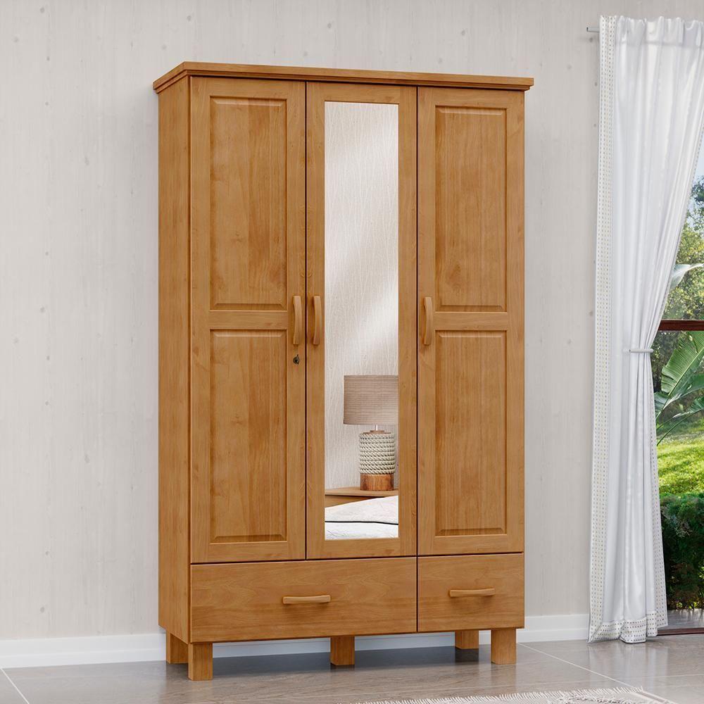 Guarda Roupa Madeira Maciça 3p 2g Espelho 119 Cm 1141 Freijo Milani Store Freijo