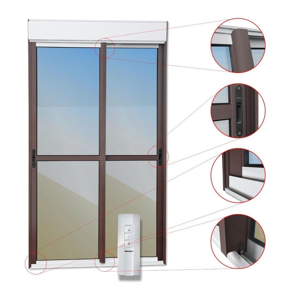Miniatura Porta de Correr com Persiana integrada Correr com Motor e Controle Remoto 2 Folhas Móveis 230 X 120 Mix Corten