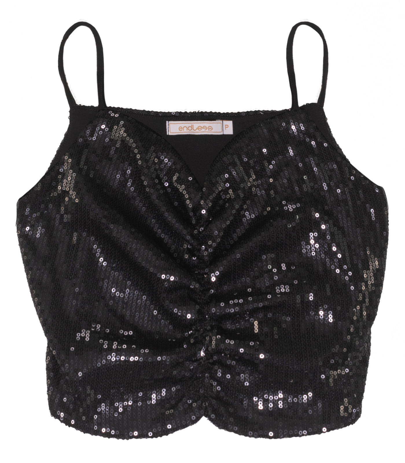 Miniatura Top Cropped Em Paetê Endless Preto G
