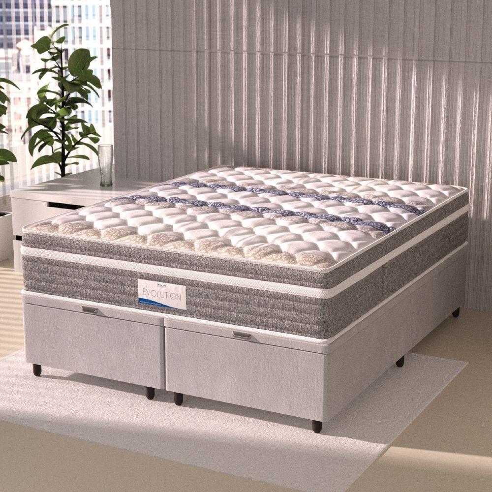 Miniatura Cama Box Baú Casal King Colchão Molas Ensacadas Com Pillow Evolution 193x203x73cm Suede Cinza/branco