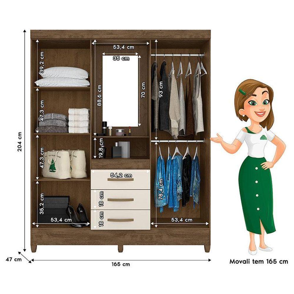 Miniatura Guarda Roupa Casal Capelinha Capri 4 Portas Castanho Wood Off White Com Espelho - Moval