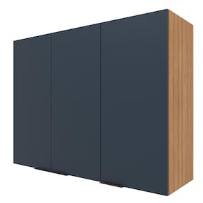 Miniatura Armário Aéreo Bartira Cristal com 3 Portas, 3 Prateleiras e 120cm de largura - Lâmina Mel/Azul Royal