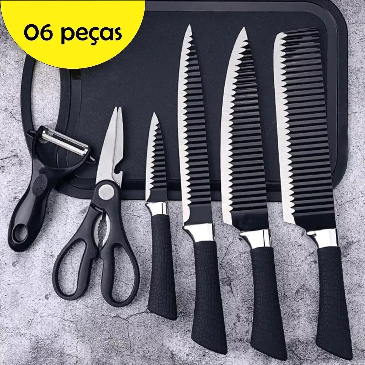 Kit Faqueiro Completo Cozinha: 6 Peças Descascador E Facas