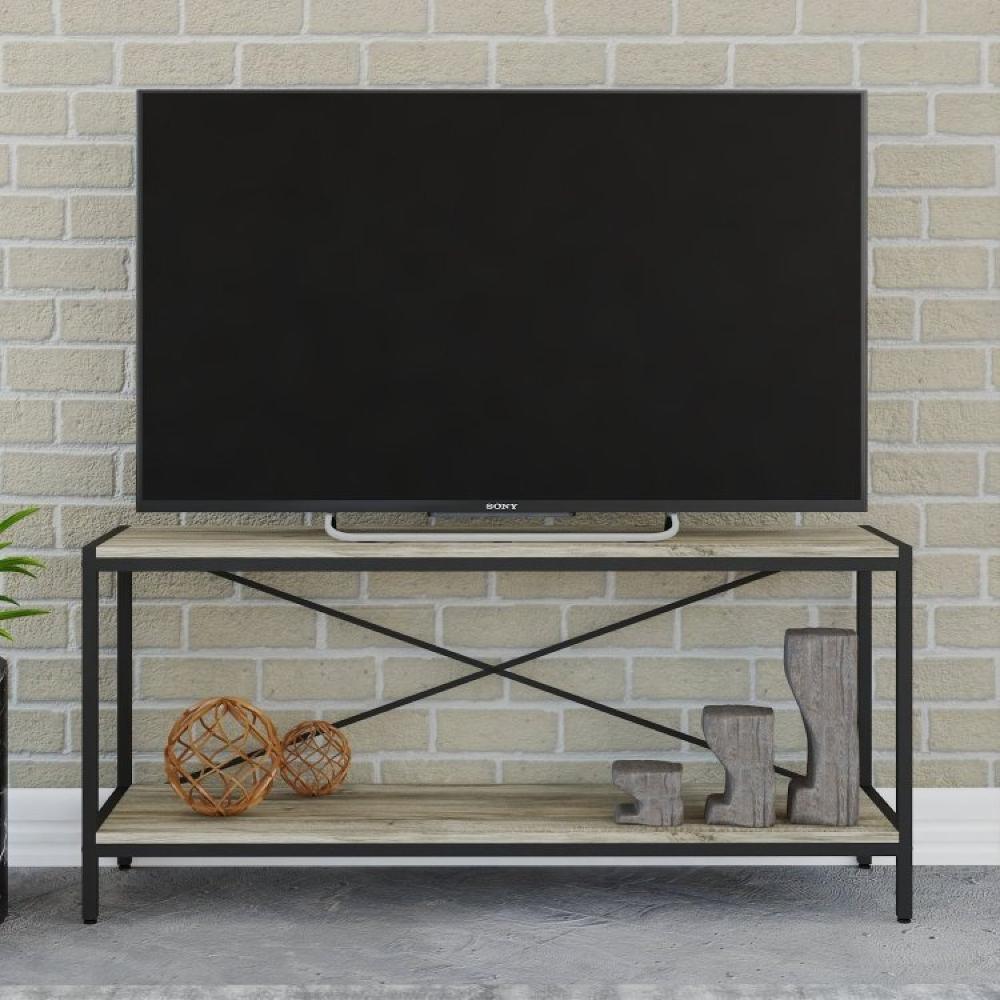 Miniatura Conjunto Rack para TV até 50 Polegadas 1 Nicho Aéreo 1 Estante Estilo Industrial Active Yescasa Carvalho