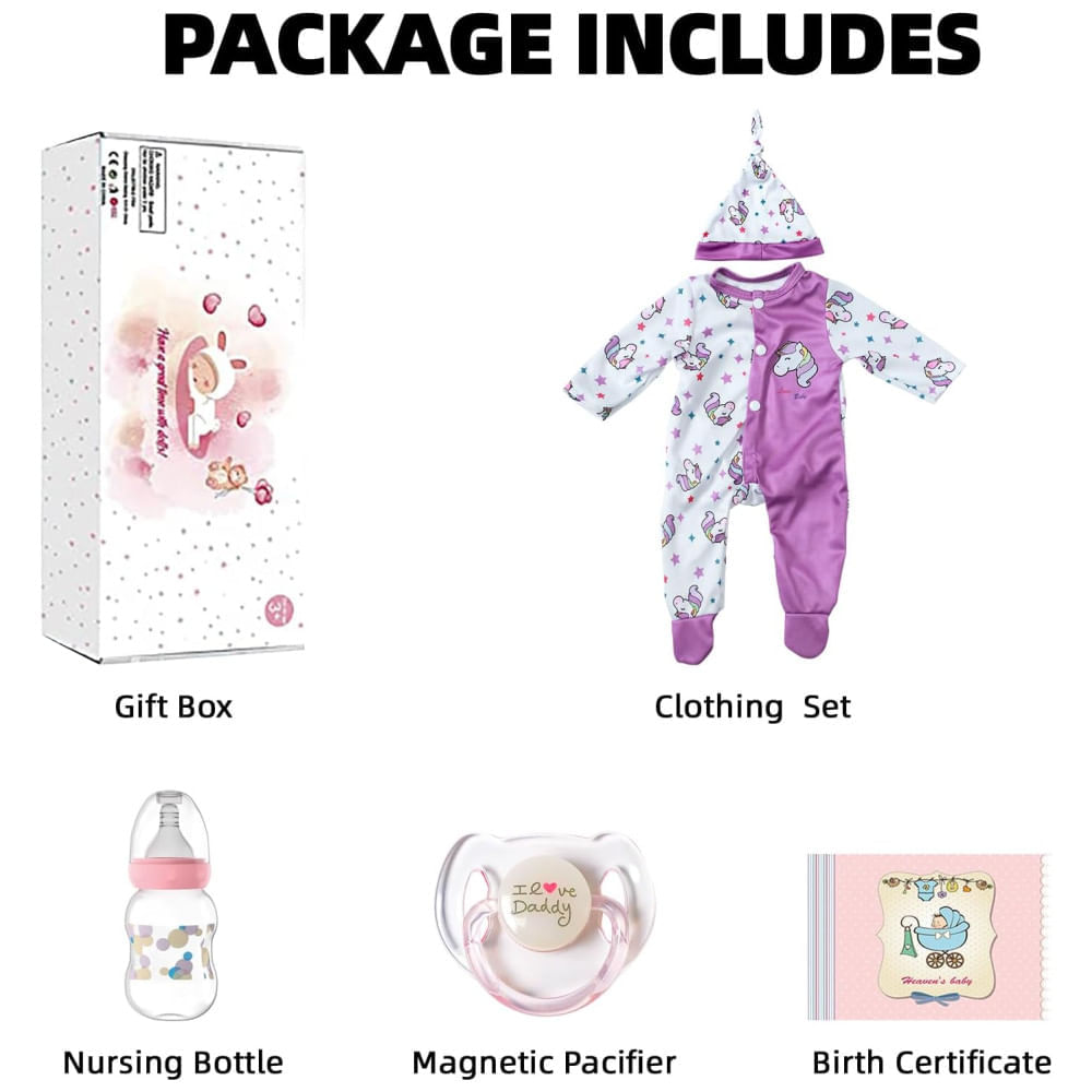 Miniatura Bebê Recém-Nascido Newborn,Boneca Realista WOOROY, Bebê Reborn de 45 cm com Corpo Completo de Vinil, Menina com Silicone, Detalhes Anatômicos,