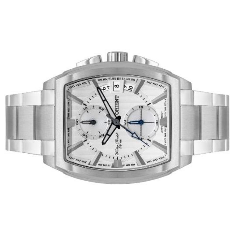 Miniatura Relógio Masculino Prata Orient Quadrado Fundo Prata Com Data