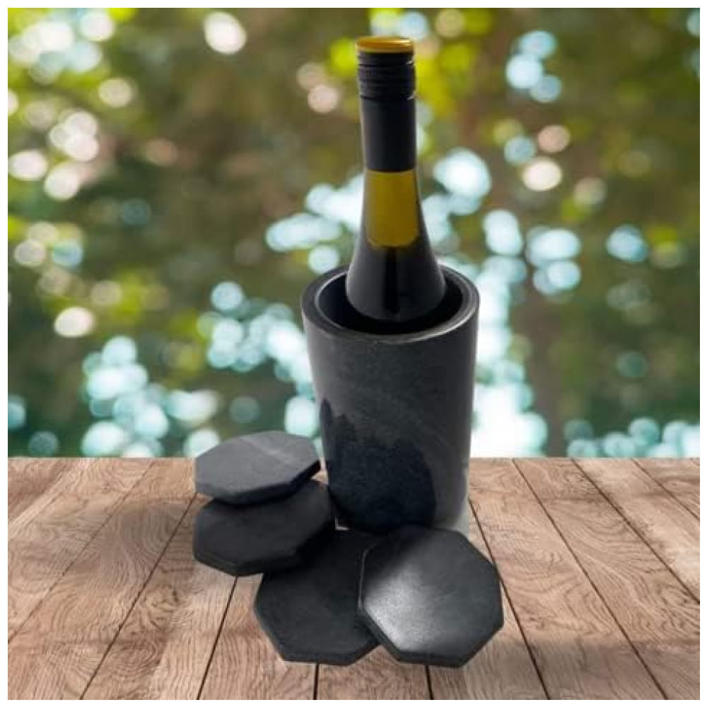 Miniatura Porta Garrafa Térmico para Vinho em Mármore, BARABARA, Preto