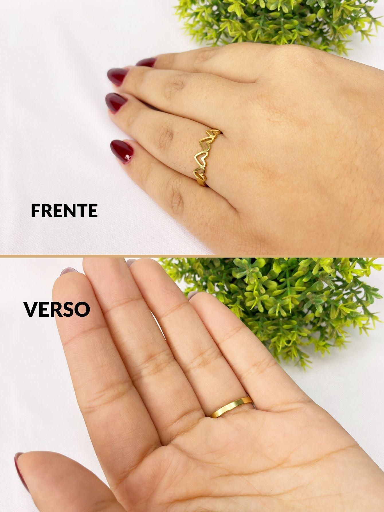 Miniatura Anel Fino 4 Corações Vazados Delicado Moderno Minimalista