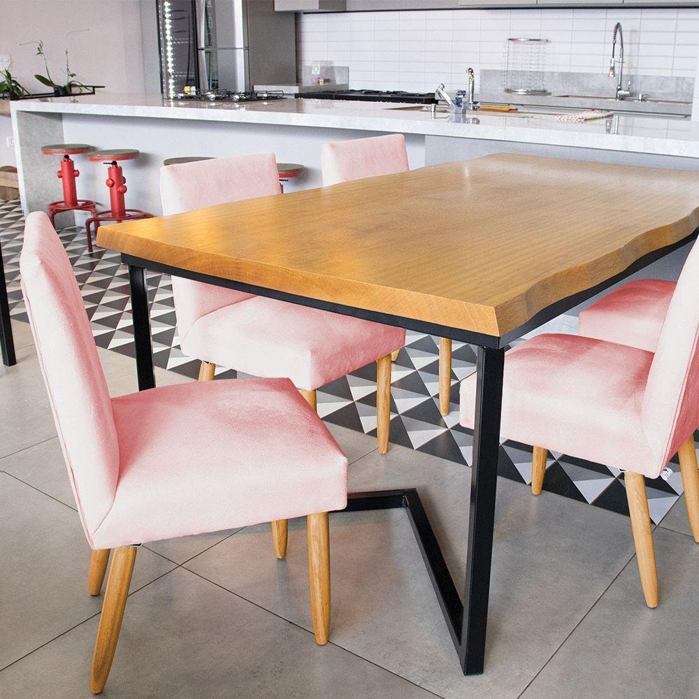 Kit 4 Cadeiras De Jantar Carol Suede Pés Palito Castanho - D'rossi Cor Rosa Bebê