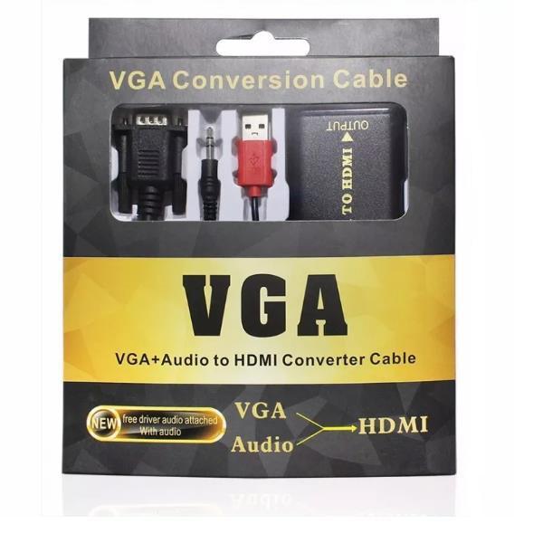 Miniatura Adaptador Vga Para Hdmi Com Audio P2 Cabo Conversor