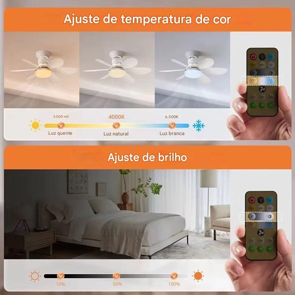 Miniatura Ventilador De Teto Silencioso 3 Velocidades Luminária Led Controle Remoto Bivolt